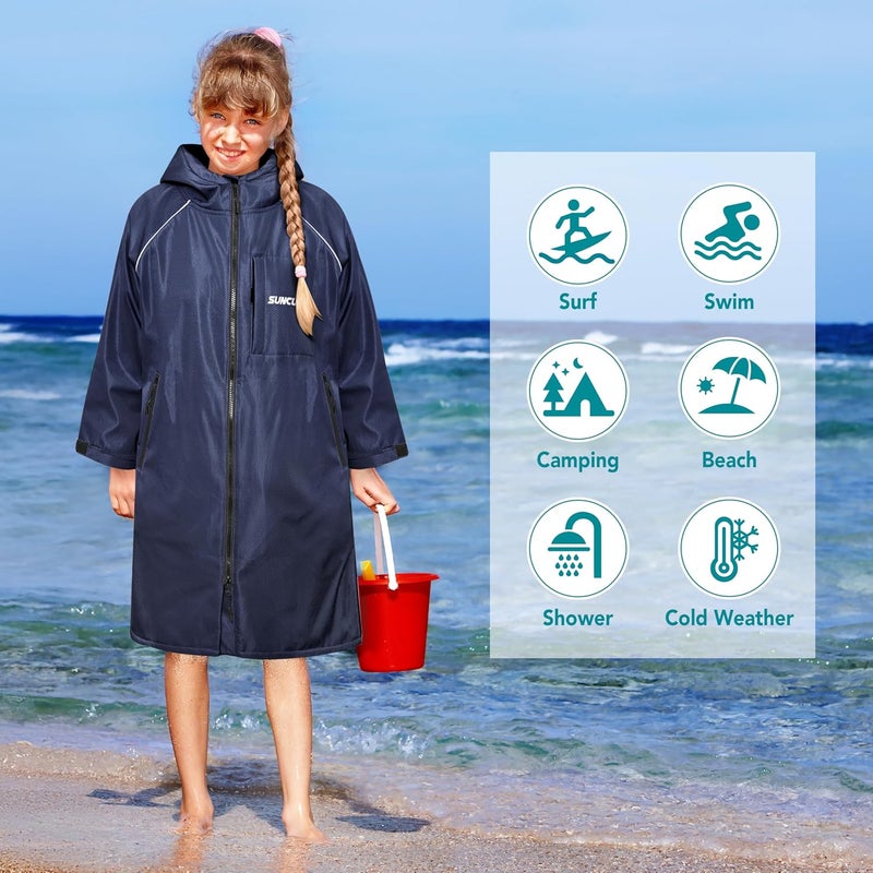 Suncube Swim Parka Boy Girl, Unisex Kids Hooded Changing Robe with Warm Fleece Lining for Swimming, Surfing, Water Sports - Image 5